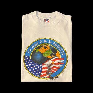 Vintage 00s Single Stitched White I’m Proud to be an American Graphic T-shirt